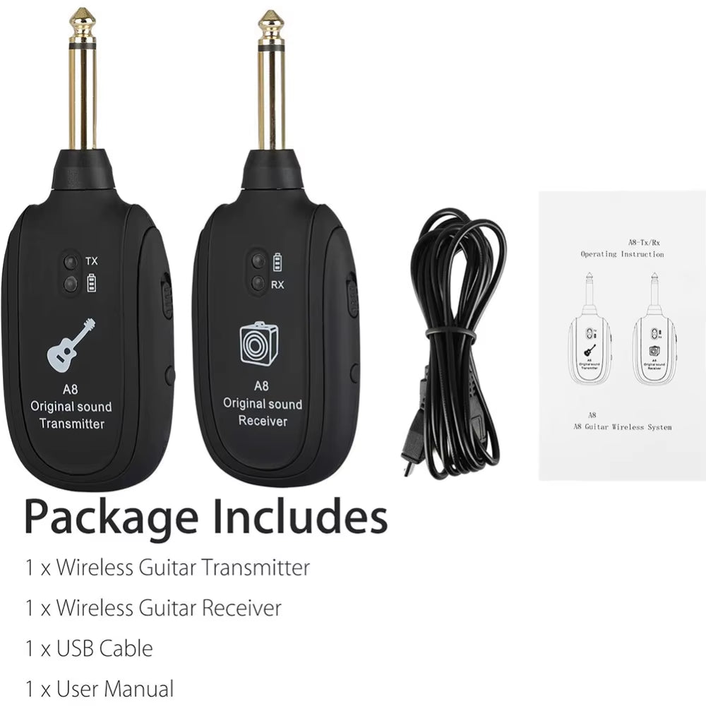Guitar Wireless System Transmitter Receiver Built-In Rechargeable Wireless Guitar Transmitter for Electric Guitar Bass