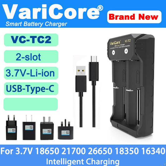 VCQ4 4-Slot Intelligent Battery Charger Portable for 3.7V Lithium 18650 26650 21700 18500 18350 1.2V NI-MH Ni-Cd AA AAA